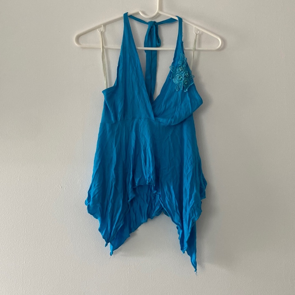 M blue beaded halter top